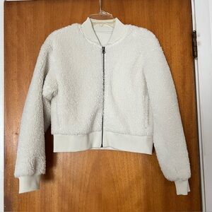 UNIQLO Women’s Sherpa Bomber Jacket, Cream, Size XS